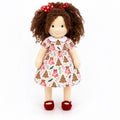 BlissfulPixie 12-Inch Handmade Waldorf Christmas Doll with Brown Curly Hair, Red Heart Bow, Pink Christmas Tree Dress & Red Knitted Shoes – Holiday Gift for Kids