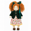BlissfulPixie 12-Inch Handmade Waldorf Christmas Doll with Orange Curly Pigtails, Green Knitted Cardigan, Festive Christmas Tree Dress & Brown Shoes – Holiday Gift for Kids