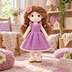 BlissfulPixie Waldorf Amigurumi Crochet Kit for Beginners, DIY Amy Doll with Purple Dress, Complete Yarn and Pattern Set, Craft Gift for Adults