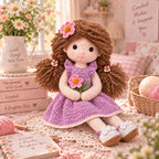 BlissfulPixie Waldorf Amigurumi Crochet Kit for Beginners, DIY Amy Doll with Purple Dress, Complete Yarn and Pattern Set, Craft Gift for Adults