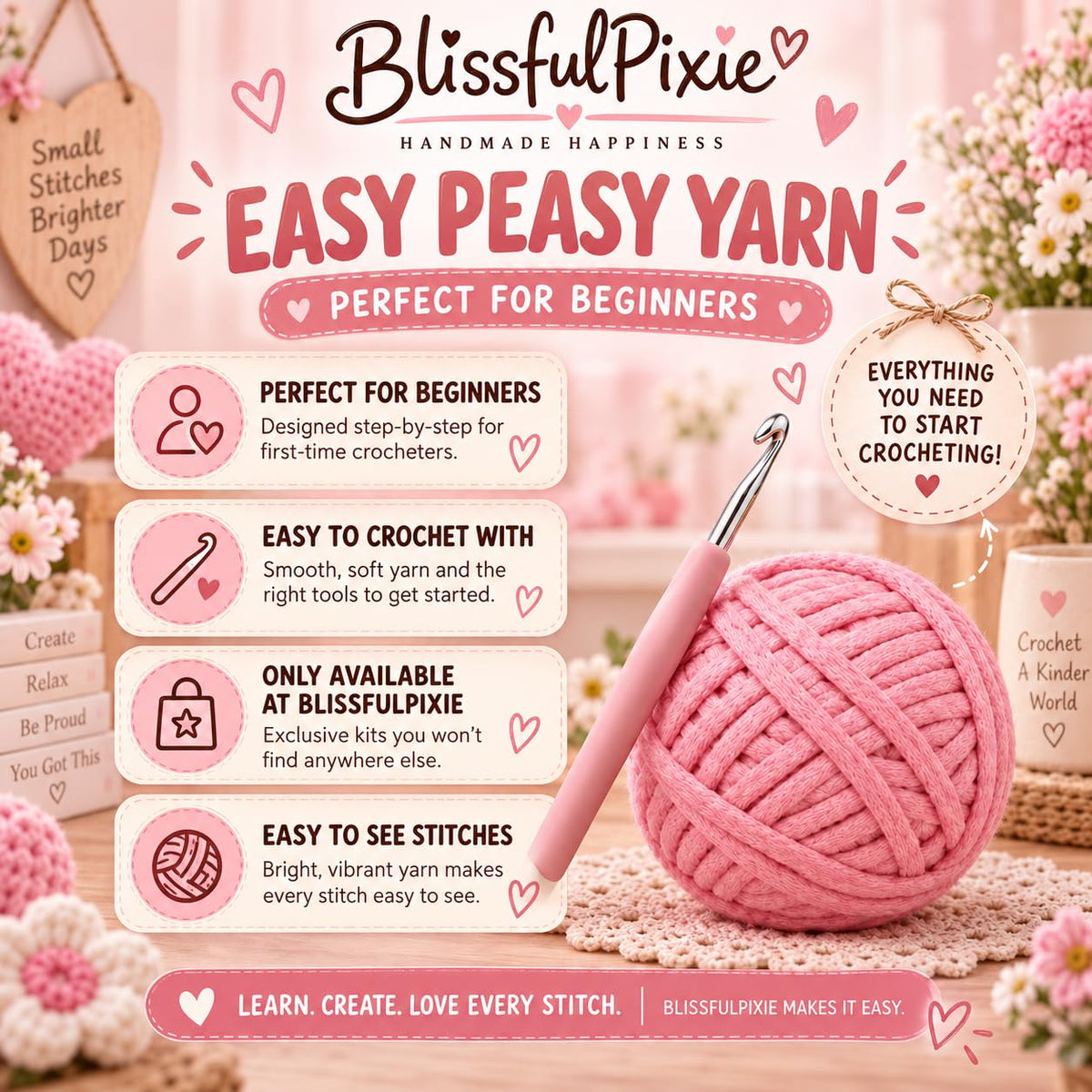 BlissfulPixie Waldorf Amigurumi Crochet Kit for Beginners, DIY Amy Doll with Purple Dress, Complete Yarn and Pattern Set, Craft Gift for Adults