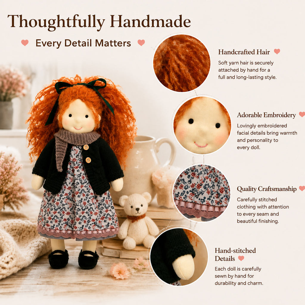 [Halloween Limited Edition ]BlissfulPixie 12" Waldorf Doll Diana, Handmade Soft Rag Doll for Girls with DIY Hair Styling Kit, 4 Color Hair Set, Teddy Bear, Makeup Tools & Gift Box Set, Creative Birthday Christmas Gift-BlissfulPixie
