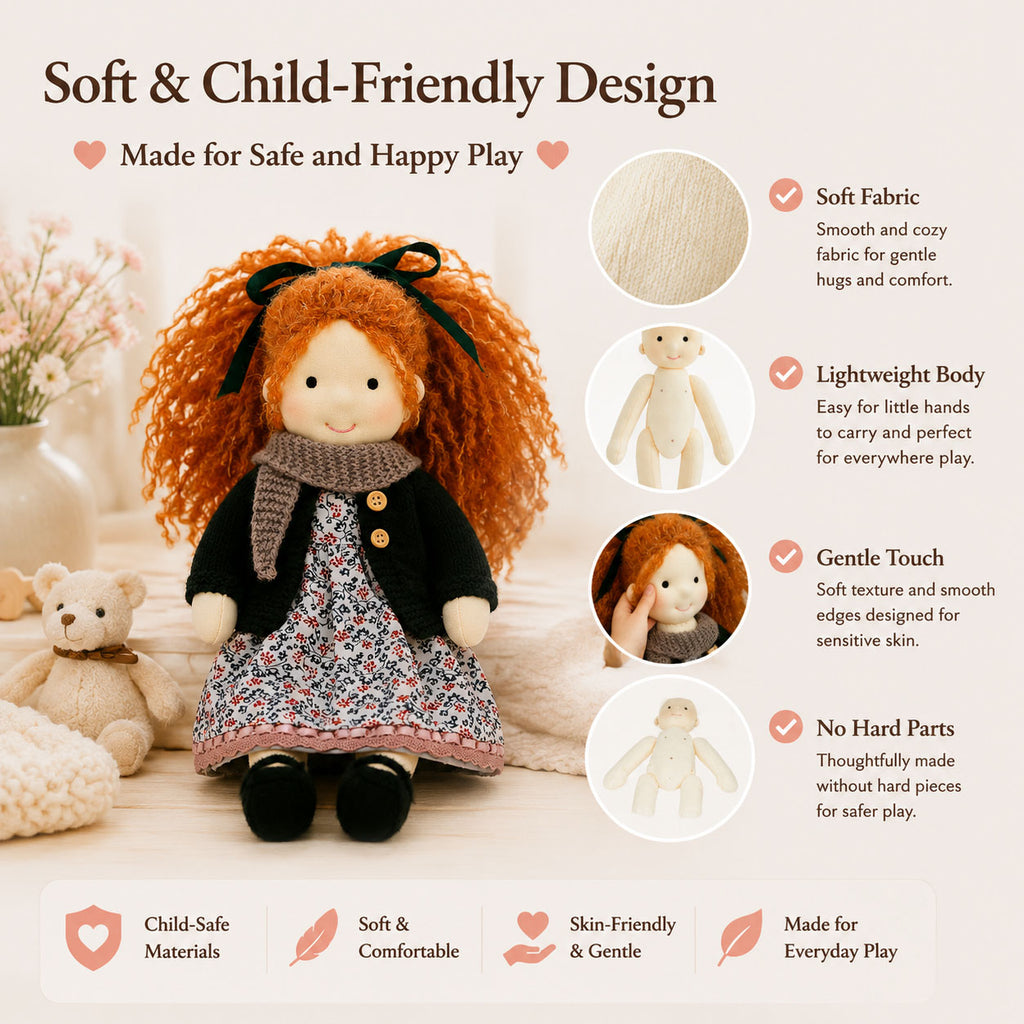 [Halloween Limited Edition ]BlissfulPixie 12" Waldorf Doll Diana, Handmade Soft Rag Doll for Girls with DIY Hair Styling Kit, 4 Color Hair Set, Teddy Bear, Makeup Tools & Gift Box Set, Creative Birthday Christmas Gift-BlissfulPixie