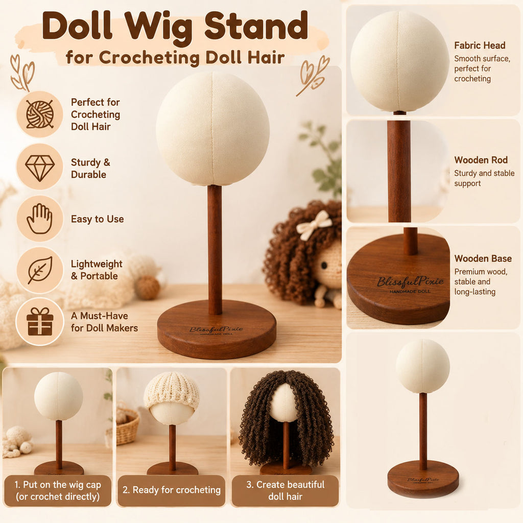 Doll Hair Crocheting DIY Tool Kit for Handmade Dolls, Wig Cap, Doll Hair Yarn, 2.0mm Crochet Hook Set, Doll Wig Making Supplies for Waldorf Dolls, Amigurumi and DIY Doll Hair Craft
