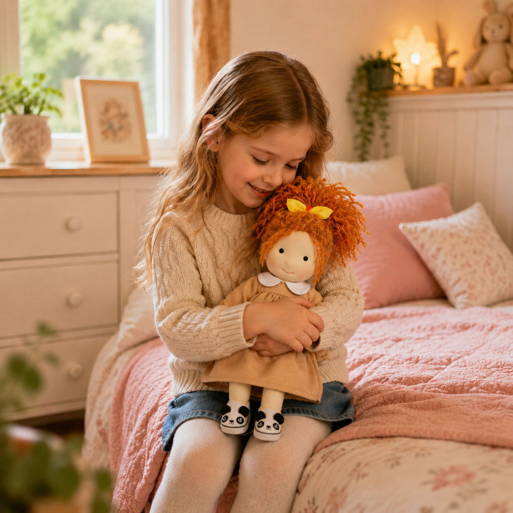 [Halloween Limited Edition ]BlissfulPixie 12" Waldorf Doll Ada, Handmade Soft Rag Doll for Girls with DIY Hair Styling Kit, 4 Color Hair Set, Teddy Bear, Makeup Tools & Gift Box Set, Creative Birthday Christmas Gift-BlissfulPixie
