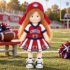 BlissfulPixie 12" Handmade Waldorf Doll, Soft Cloth Doll with Curly Yarn Hair, Cheerleader Football Dress, Sports-Themed Doll for Girls, Birthday & Christmas Gift