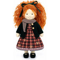BlissfulPixie 12-Inch Waldorf Doll, Red Plaid Christmas Dress with Dark Green Knit Cardigan, Auburn Curly Hair & Matching Bow, Cute Holiday Gift for Kids
