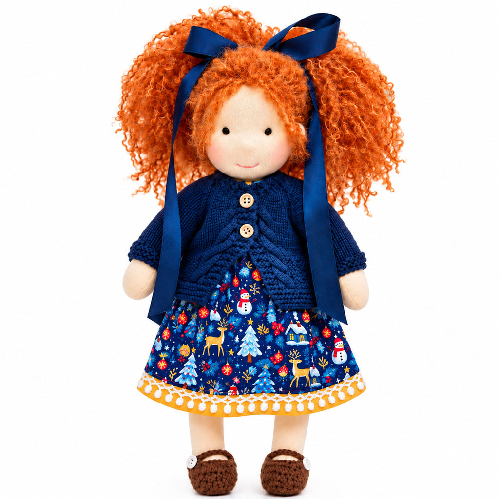 Hanne Cute Handmade Doll for Girls, Christmas Rag Doll with Colorful Holiday Dress, Soft Fabric Doll with Gift Box Packaging, Adorable Keepsake Toy for Kids, Birthday and Holiday Gifts