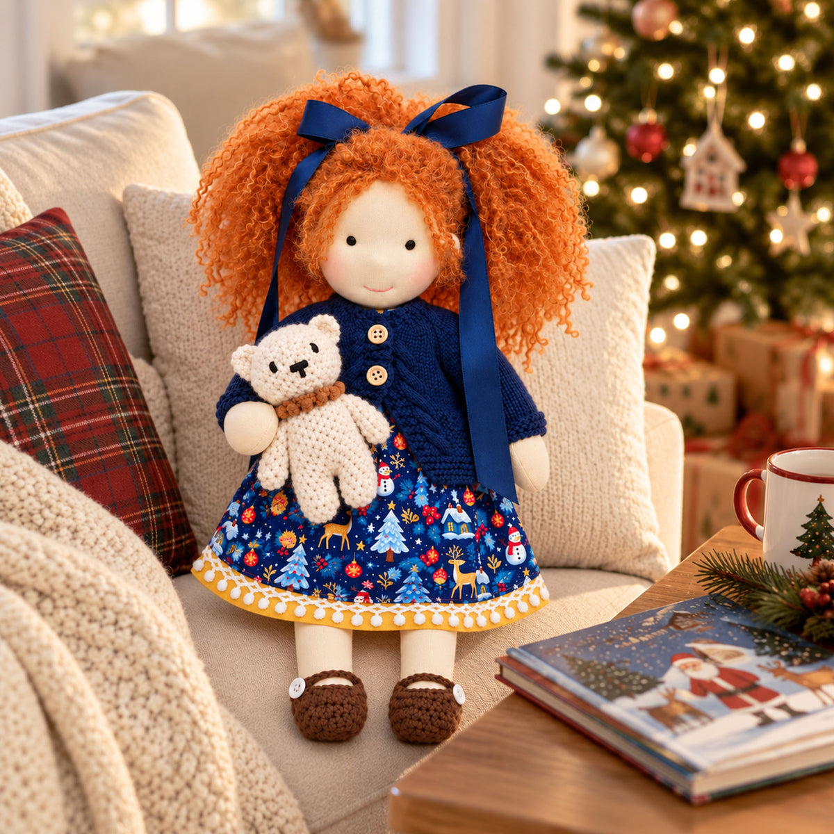 Hanne Cute Handmade Doll for Girls, Christmas Rag Doll with Colorful Holiday Dress, Soft Fabric Doll with Gift Box Packaging, Adorable Keepsake Toy for Kids, Birthday and Holiday Gifts