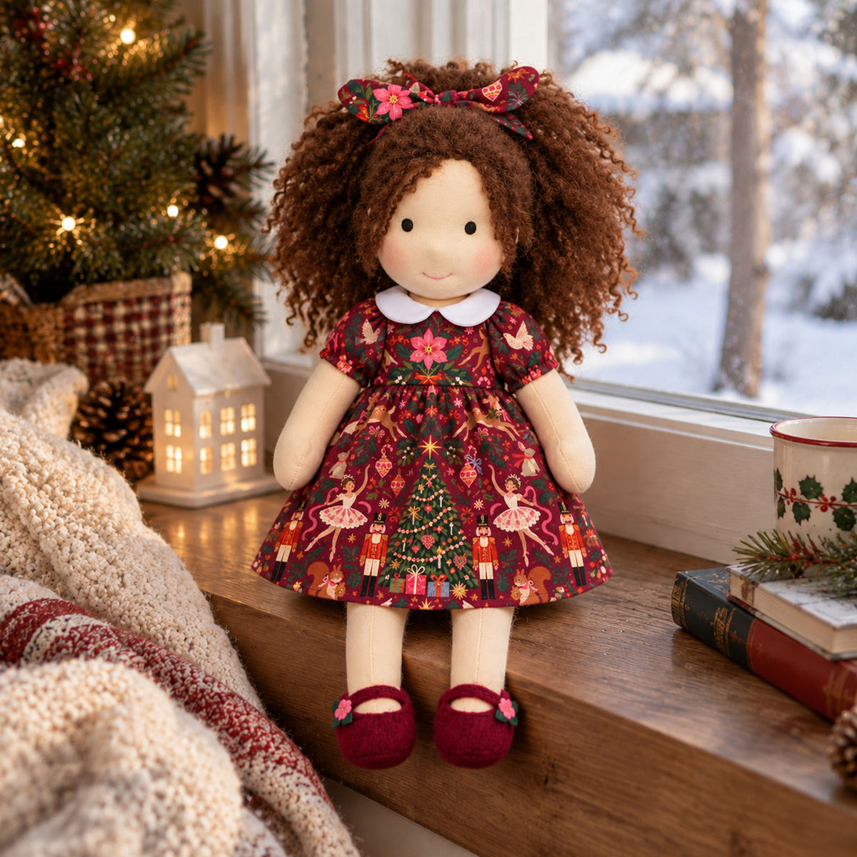 Eleanor Cute Handmade Doll for Girls, Christmas Rag Doll with Colorful Holiday Dress, Soft Fabric Doll with Gift Box Packaging, Adorable Keepsake Toy for Kids, Birthday and Holiday Gifts