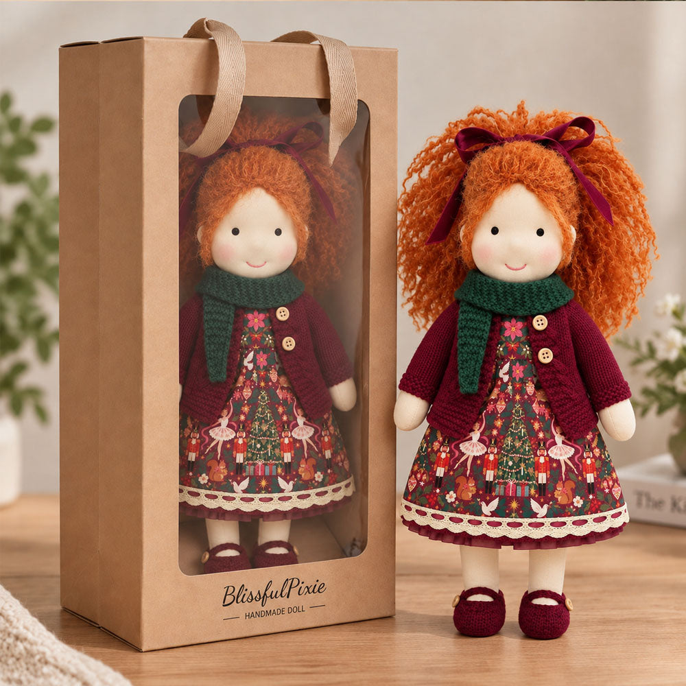 Diana Cute Handmade Doll for Girls, Christmas Rag Doll with Colorful Holiday Dress, Soft Fabric Doll with Gift Box Packaging, Adorable Keepsake Toy for Kids, Birthday and Holiday Gifts