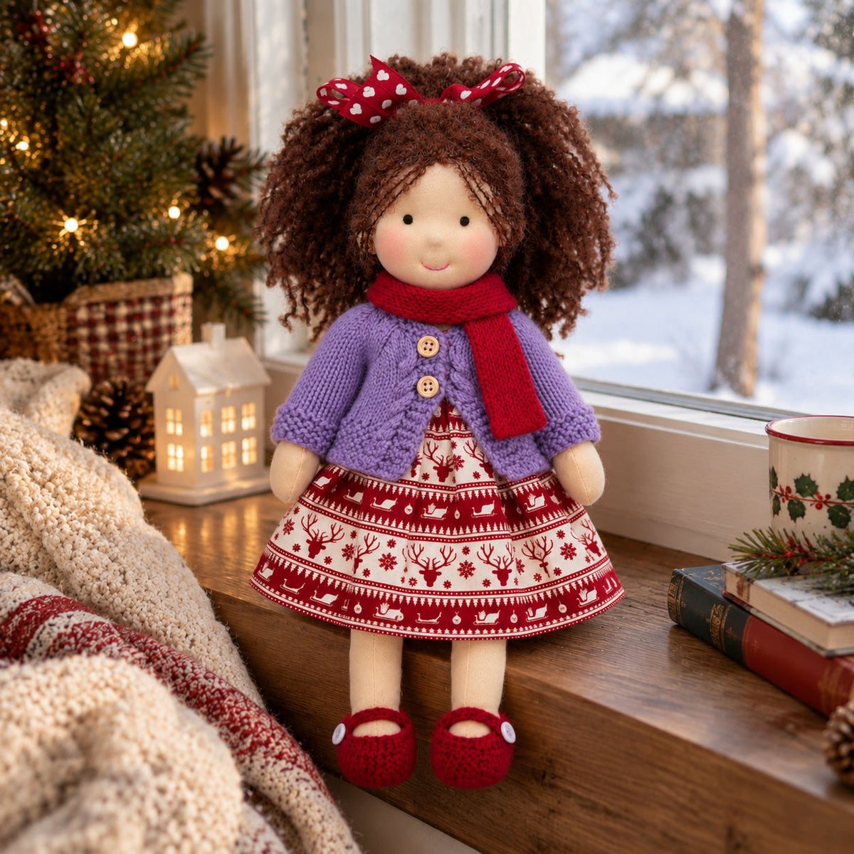 Eleanor - Cute Handmade Doll for Girls, Christmas Rag Doll with Colorful Holiday Dress, Soft Fabric Doll with Gift Box Packaging, Adorable Keepsake Toy for Kids, Birthday and Holiday Gifts