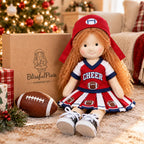 BlissfulPixie 12" Handmade Waldorf Doll, Soft Cloth Doll with Curly Yarn Hair, Cheerleader Football Dress, Sports-Themed Doll for Girls, Birthday & Christmas Gift