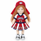 BlissfulPixie 12" Handmade Waldorf Doll, Soft Cloth Doll with Curly Yarn Hair, Cheerleader Football Dress, Sports-Themed Doll for Girls, Birthday & Christmas Gift