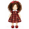 BlissfulPixie 12-Inch Waldorf Doll, Red and Green Plaid Christmas Dress, Curly Brown Hair with Red Heart Bow, Red Knit Mary Jane Shoes, Cute Holiday Gift for Kids