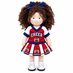 Blissfulpixie 12-Inch Handmade Waldorf Doll – Cheerleader Doll with Curly Brown Hair, Red & White Football Outfit, Bow Headband & Sneakers