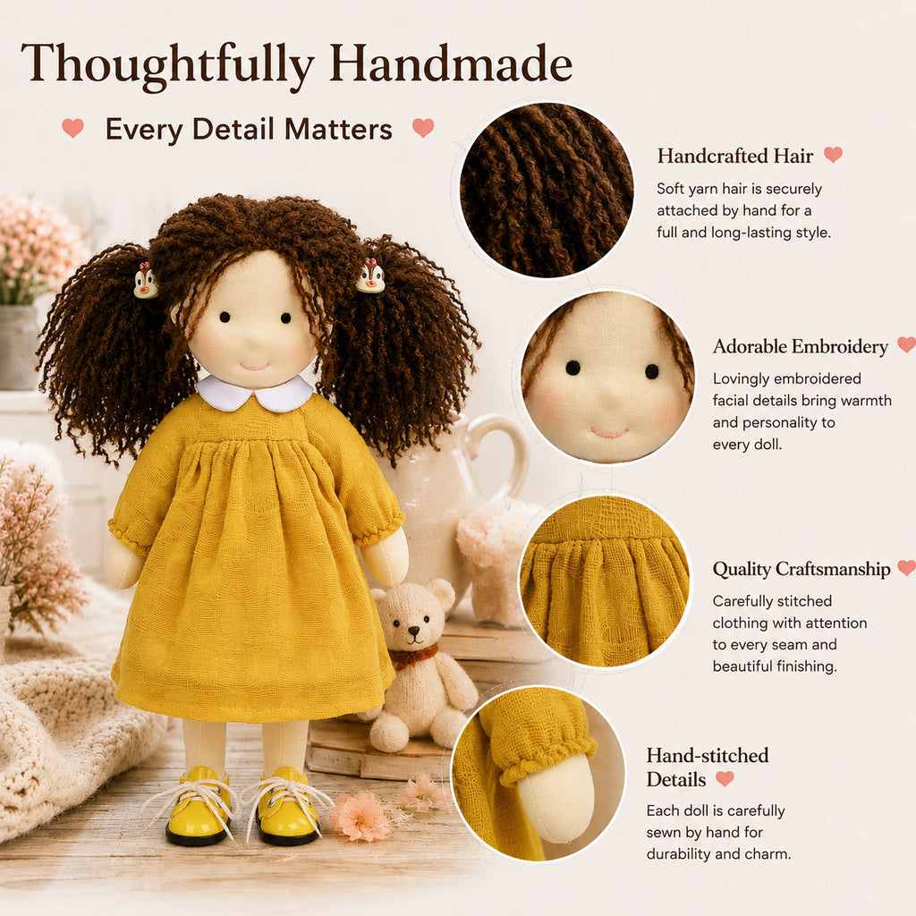 [Halloween Limited Edition ]BlissfulPixie 12" Waldorf Doll Inka , Handmade Soft Rag Doll for Girls with DIY Hair Styling Kit, 4 Color Hair Set, Teddy Bear, Makeup Tools & Gift Box Set, Creative Birthday Christmas Gift-BlissfulPixie