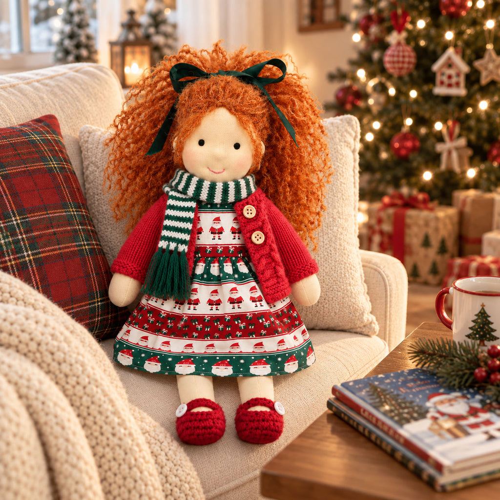 Diana- Cute Handmade Doll for Girls, Christmas Rag Doll with Colorful Holiday Dress, Soft Fabric Doll with Gift Box Packaging, Adorable Keepsake Toy for Kids, Birthday and Holiday Gifts