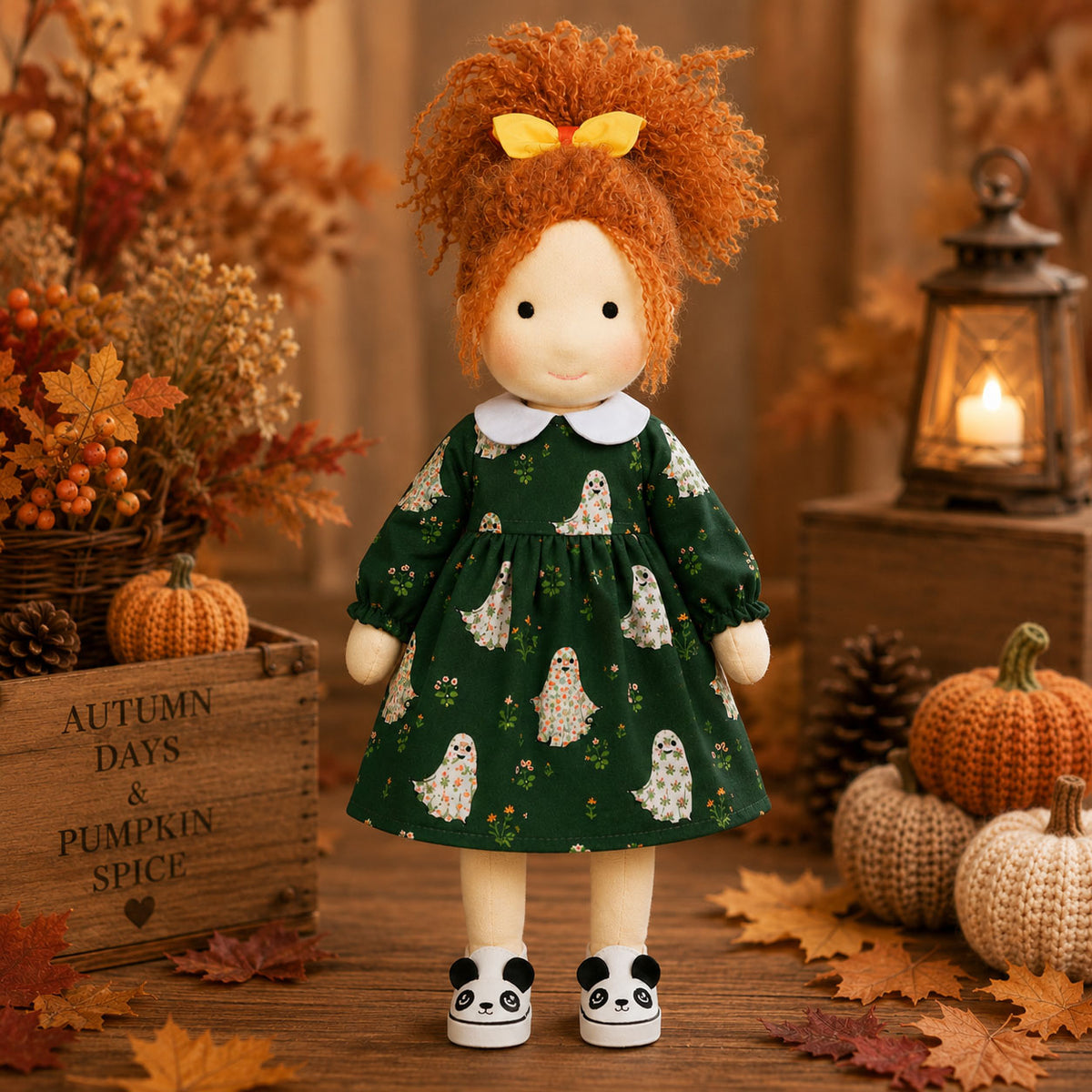 [Halloween Limited Edition ]BlissfulPixie 12" Waldorf Doll Ada, Handmade Soft Rag Doll for Girls with DIY Hair Styling Kit, 4 Color Hair Set, Teddy Bear, Makeup Tools & Gift Box Set, Creative Birthday Christmas Gift-BlissfulPixie