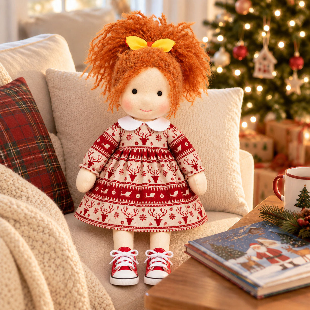 Ada Handmade Doll for Girls, Christmas Doll with Festive Holiday Outfit, Soft Cloth Doll with Gift Box, Cute Collectible Toy for Kids, Perfect Birthday, Christmas and Special Occasion Gift