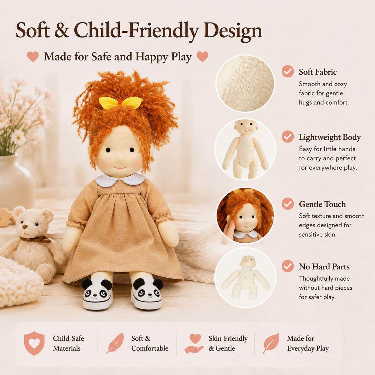 [Halloween Limited Edition ]BlissfulPixie 12" Waldorf Doll Ada, Handmade Soft Rag Doll for Girls with DIY Hair Styling Kit, 4 Color Hair Set, Teddy Bear, Makeup Tools & Gift Box Set, Creative Birthday Christmas Gift-BlissfulPixie
