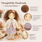 BlissfulPixie 12" Waldorf Doll Amber, Handmade Soft Rag Doll for Girls with DIY Hair Styling Kit, 4 Color Hair Set, Teddy Bear, Makeup Tools & Gift Box Set, Creative Birthday Christmas Gift-BlissfulPixie