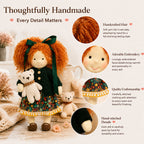 BlissfulPixie 12" Waldorf Doll Hanne, Handmade Soft Rag Doll for Girls with DIY Hair Styling Kit, 4 Color Hair Set, Teddy Bear, Makeup Tools & Gift Box Set, Creative Birthday Christmas Gift-BlissfulPixie