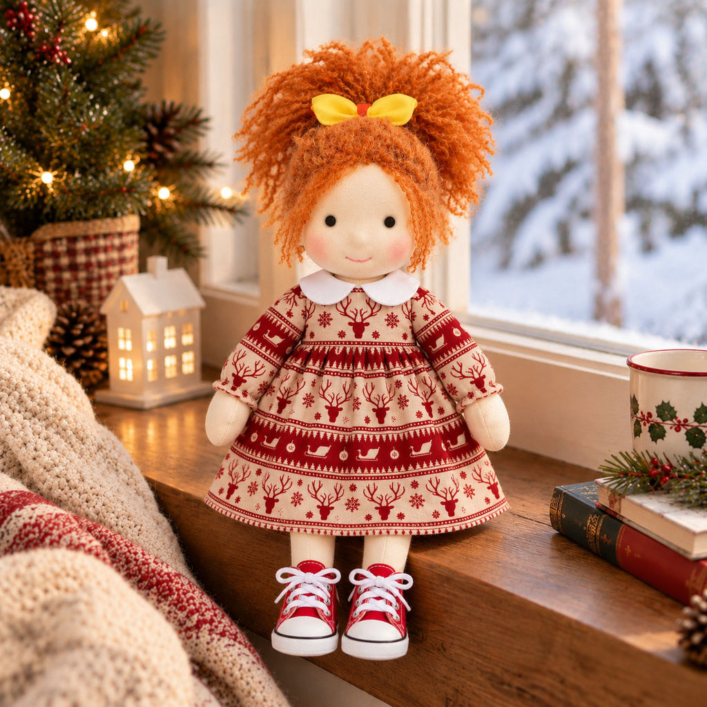 Ada Handmade Doll for Girls, Christmas Doll with Festive Holiday Outfit, Soft Cloth Doll with Gift Box, Cute Collectible Toy for Kids, Perfect Birthday, Christmas and Special Occasion Gift