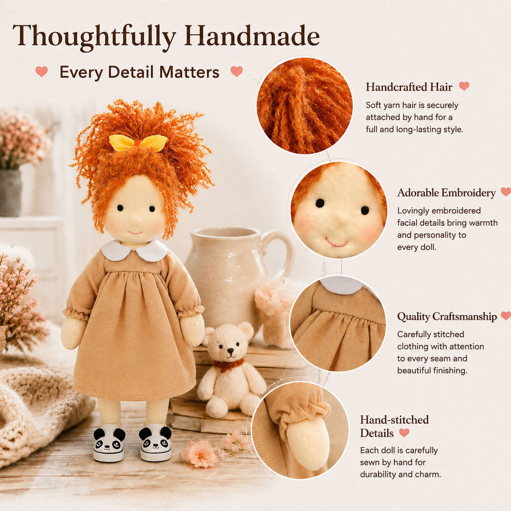[Halloween Limited Edition ]BlissfulPixie 12" Waldorf Doll Ada, Handmade Soft Rag Doll for Girls with DIY Hair Styling Kit, 4 Color Hair Set, Teddy Bear, Makeup Tools & Gift Box Set, Creative Birthday Christmas Gift-BlissfulPixie