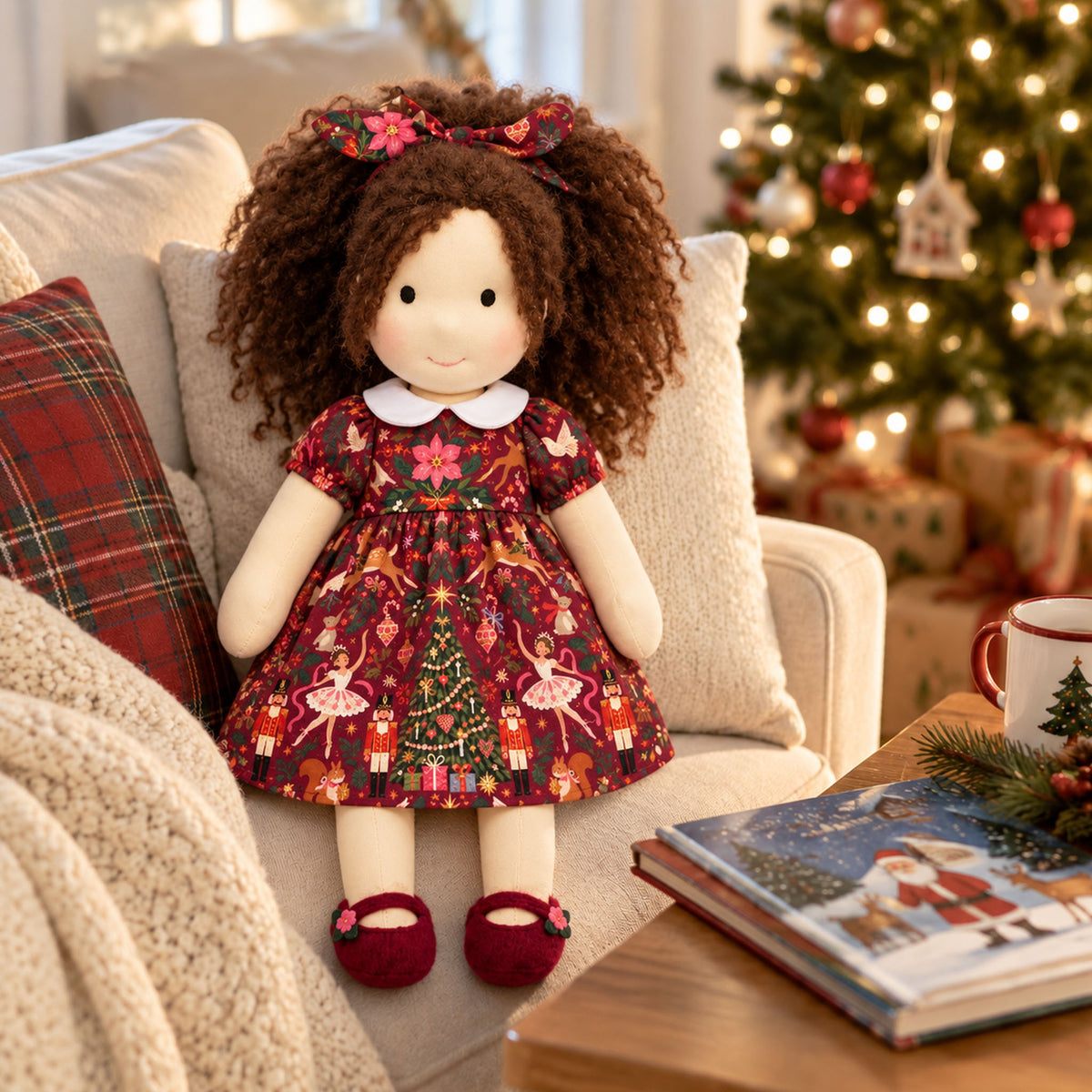 Eleanor Cute Handmade Doll for Girls, Christmas Rag Doll with Colorful Holiday Dress, Soft Fabric Doll with Gift Box Packaging, Adorable Keepsake Toy for Kids, Birthday and Holiday Gifts