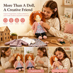 BlissfulPixie 12" Waldorf Doll Elsee, Handmade Soft Rag Doll for Girls with DIY Hair Styling Kit, 4 Color Hair Set, Teddy Bear, Makeup Tools & Gift Box Set, Creative Birthday Christmas Gift-BlissfulPixie