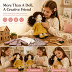 BlissfulPixie 12" Waldorf Doll Inka , Handmade Soft Rag Doll for Girls with DIY Hair Styling Kit, 4 Color Hair Set, Teddy Bear, Makeup Tools & Gift Box Set, Creative Birthday Christmas Gift-BlissfulPixie