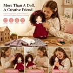 BlissfulPixie 12" Waldorf Doll Eleanor, Handmade Soft Rag Doll for Girls with DIY Hair Styling Kit, 4 Color Hair Set, Teddy Bear, Makeup Tools & Gift Box Set, Creative Birthday Christmas Gift-BlissfulPixie