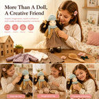 BlissfulPixie 12" Waldorf Doll Zoey, Handmade Soft Rag Doll for Girls with DIY Hair Styling Kit, 4 Color Hair Set, Teddy Bear, Makeup Tools & Gift Box Set, Creative Birthday Christmas Gift-BlissfulPixie