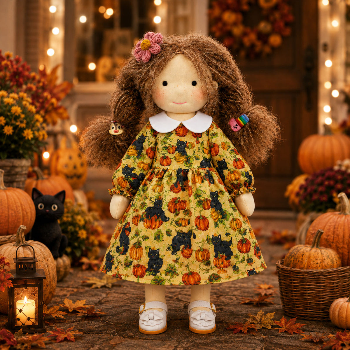 [Halloween Limited Edition ] BlissfulPixie 12" Waldorf Doll Amy, Handmade Soft Rag Doll for Girls with DIY Hair Styling Kit, 4 Color Hair Set, Teddy Bear, Makeup Tools & Gift Box Set, Creative Birthday Christmas Gift-BlissfulPixie
