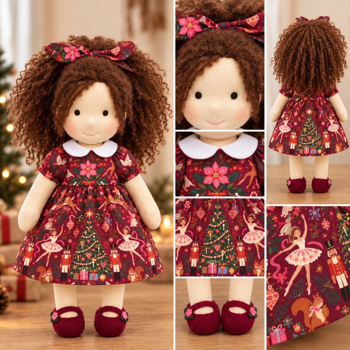 Eleanor Cute Handmade Doll for Girls, Christmas Rag Doll with Colorful Holiday Dress, Soft Fabric Doll with Gift Box Packaging, Adorable Keepsake Toy for Kids, Birthday and Holiday Gifts
