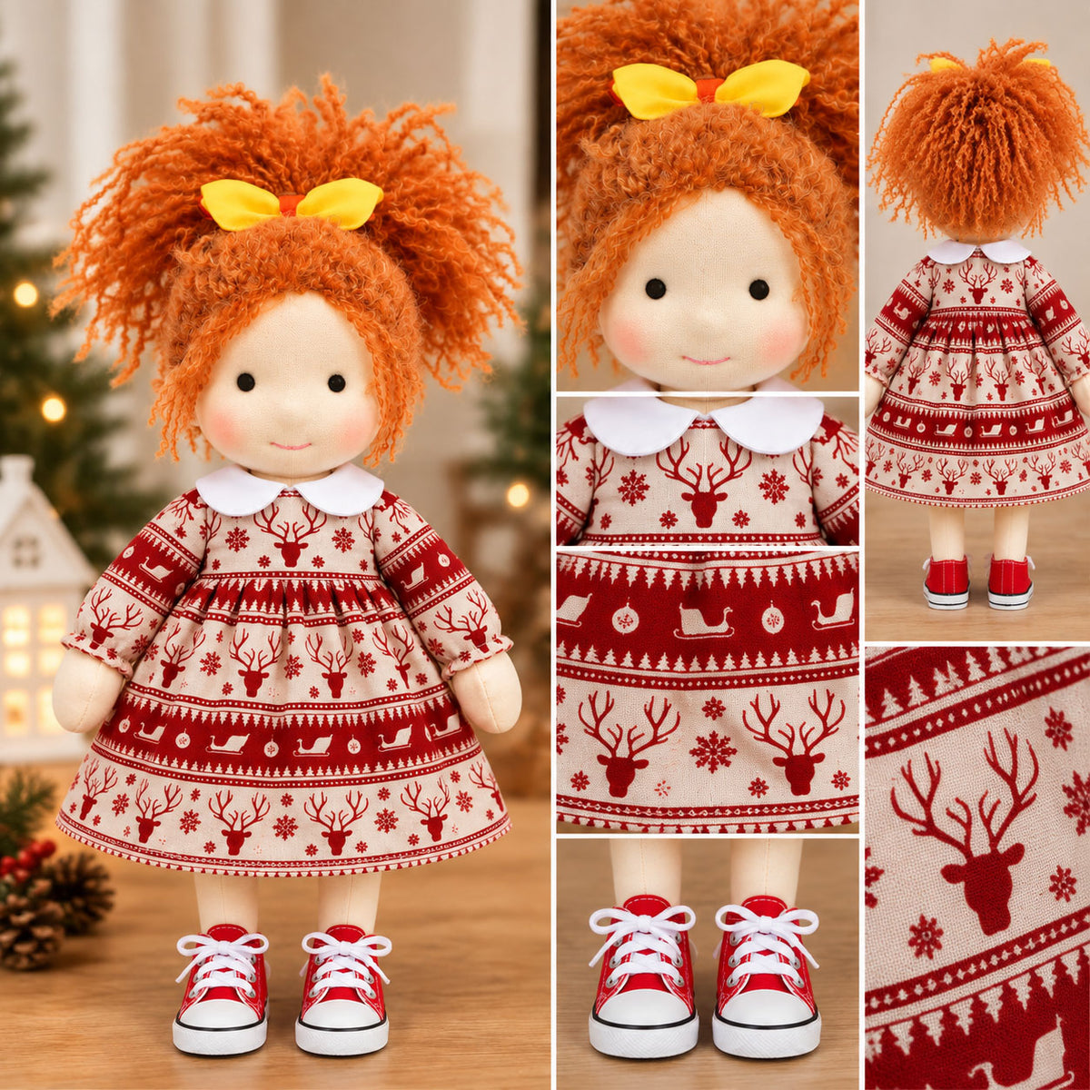 Ada Handmade Doll for Girls, Christmas Doll with Festive Holiday Outfit, Soft Cloth Doll with Gift Box, Cute Collectible Toy for Kids, Perfect Birthday, Christmas and Special Occasion Gift