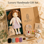 BlissfulPixie 12" Waldorf Doll Amber, Handmade Soft Rag Doll for Girls with DIY Hair Styling Kit, 4 Color Hair Set, Teddy Bear, Makeup Tools & Gift Box Set, Creative Birthday Christmas Gift-BlissfulPixie