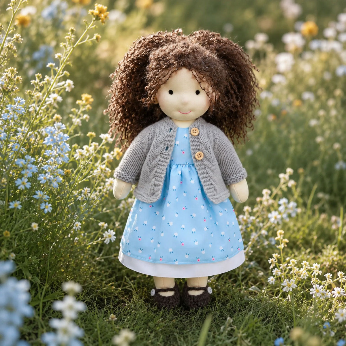 BlissfulPixie 12" Waldorf Doll Louise, Handmade Soft Rag Doll for Girls with DIY Hair Styling Kit, 4 Color Hair Set, Teddy Bear, Makeup Tools & Gift Box Set, Creative Birthday Christmas Gift-BlissfulPixie