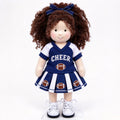 Blissfulpixie 12-Inch Handmade Waldorf Doll – Cheerleader Doll with Curly Brown Hair, Blue & White Football Outfit, Bow Headband & Sneakers