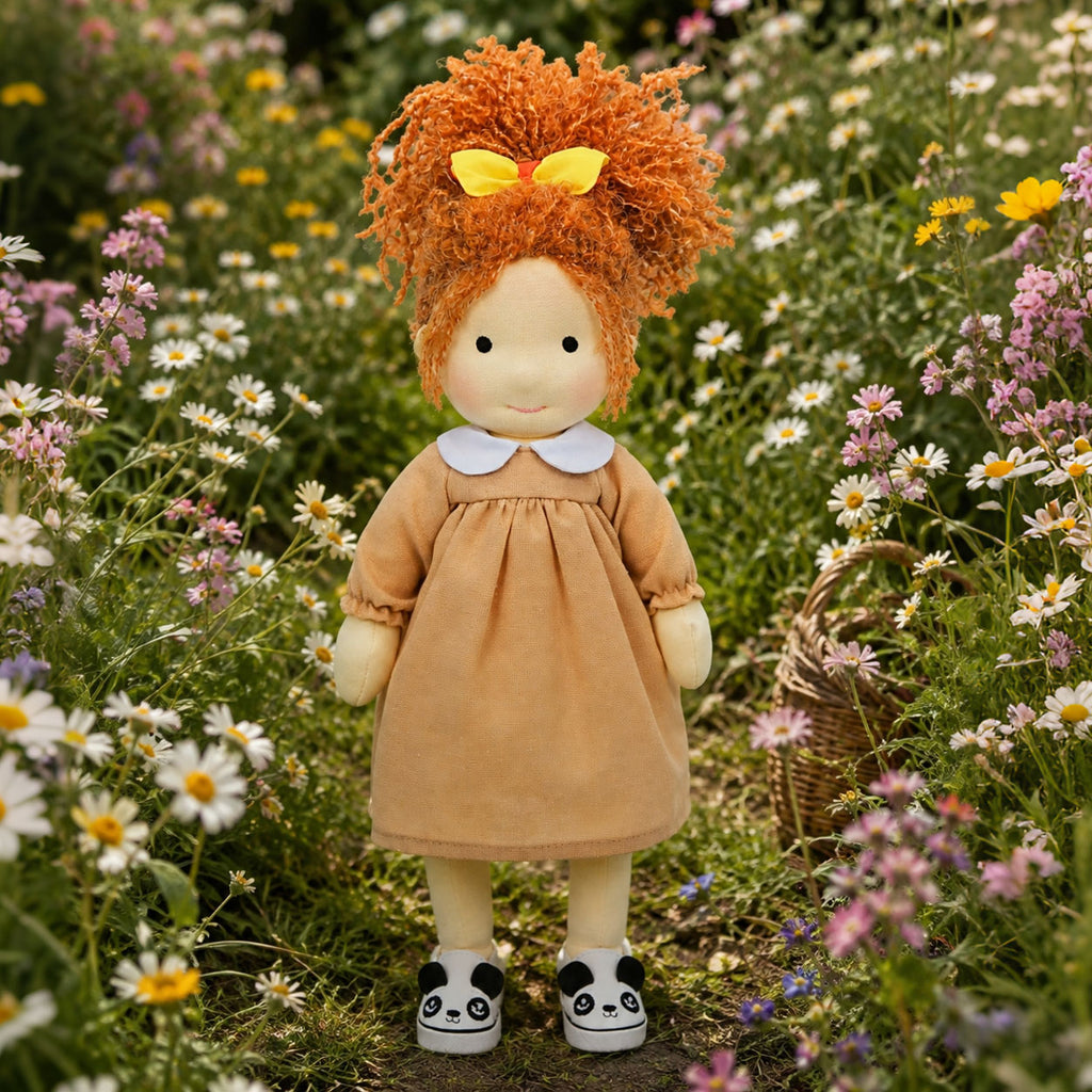 [Halloween Limited Edition ]BlissfulPixie 12" Waldorf Doll Ada, Handmade Soft Rag Doll for Girls with DIY Hair Styling Kit, 4 Color Hair Set, Teddy Bear, Makeup Tools & Gift Box Set, Creative Birthday Christmas Gift-BlissfulPixie