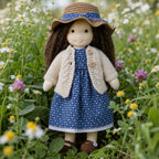 BlissfulPixie 12" Waldorf Doll Basia, Handmade Soft Rag Doll for Girls with DIY Hair Styling Kit, 4 Color Hair Set, Teddy Bear, Makeup Tools & Gift Box Set, Creative Birthday Christmas Gift-BlissfulPixie