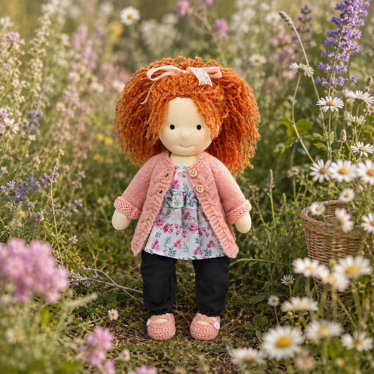 BlissfulPixie 12" Waldorf Doll Elsee, Handmade Soft Rag Doll for Girls with DIY Hair Styling Kit, 4 Color Hair Set, Teddy Bear, Makeup Tools & Gift Box Set, Creative Birthday Christmas Gift-BlissfulPixie
