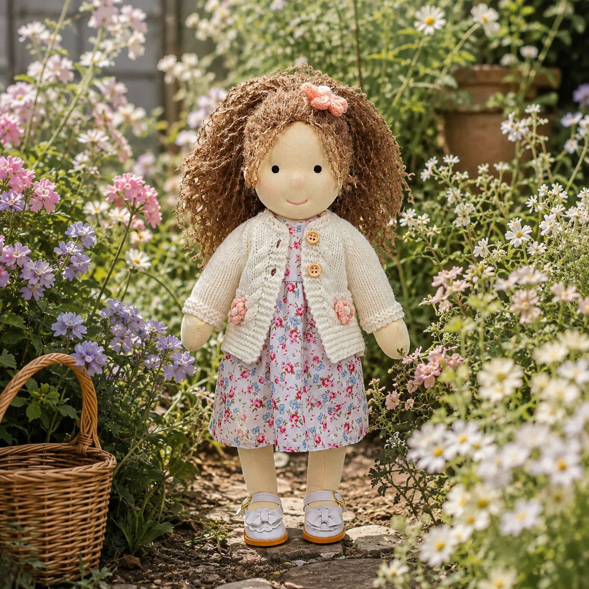 BlissfulPixie 12" Waldorf Doll Amber, Handmade Soft Rag Doll for Girls with DIY Hair Styling Kit, 4 Color Hair Set, Teddy Bear, Makeup Tools & Gift Box Set, Creative Birthday Christmas Gift-BlissfulPixie