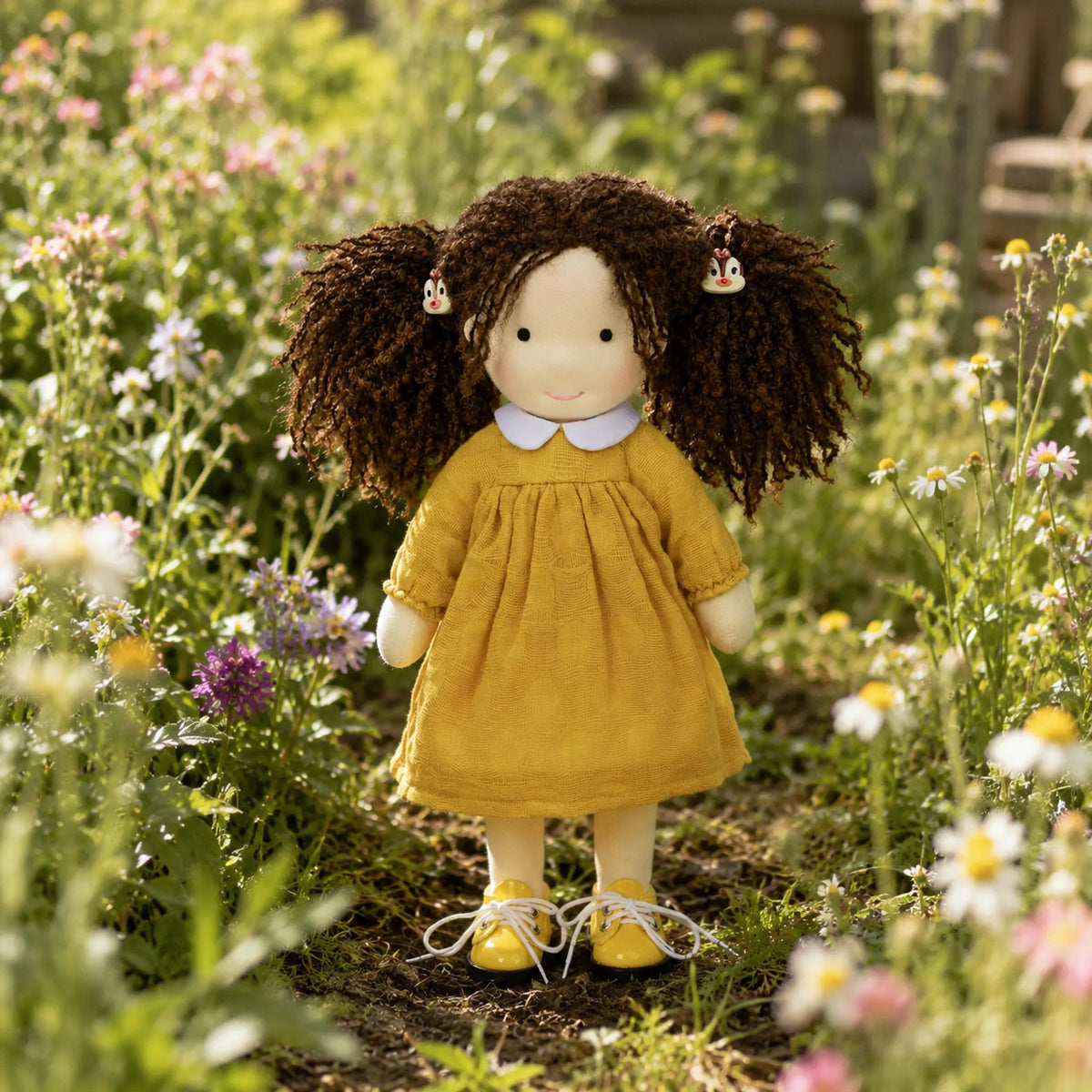 [Halloween Limited Edition ]BlissfulPixie 12" Waldorf Doll Inka , Handmade Soft Rag Doll for Girls with DIY Hair Styling Kit, 4 Color Hair Set, Teddy Bear, Makeup Tools & Gift Box Set, Creative Birthday Christmas Gift-BlissfulPixie