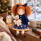 Hanne Cute Handmade Doll for Girls, Christmas Rag Doll with Colorful Holiday Dress, Soft Fabric Doll with Gift Box Packaging, Adorable Keepsake Toy for Kids, Birthday and Holiday Gifts