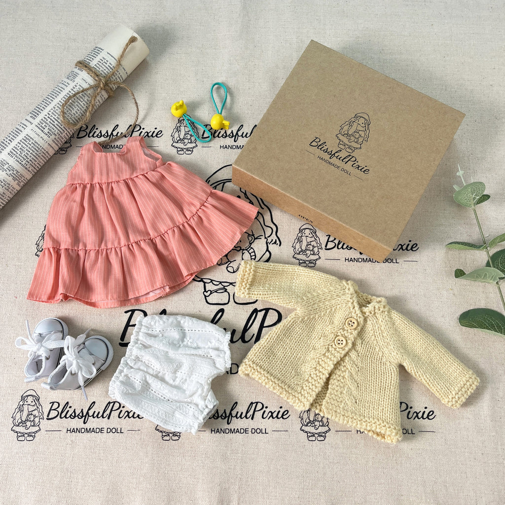 BlissfulPixie 12" Waldorf Handmade Doll Clothing Set Baby Girl Clothes Washable