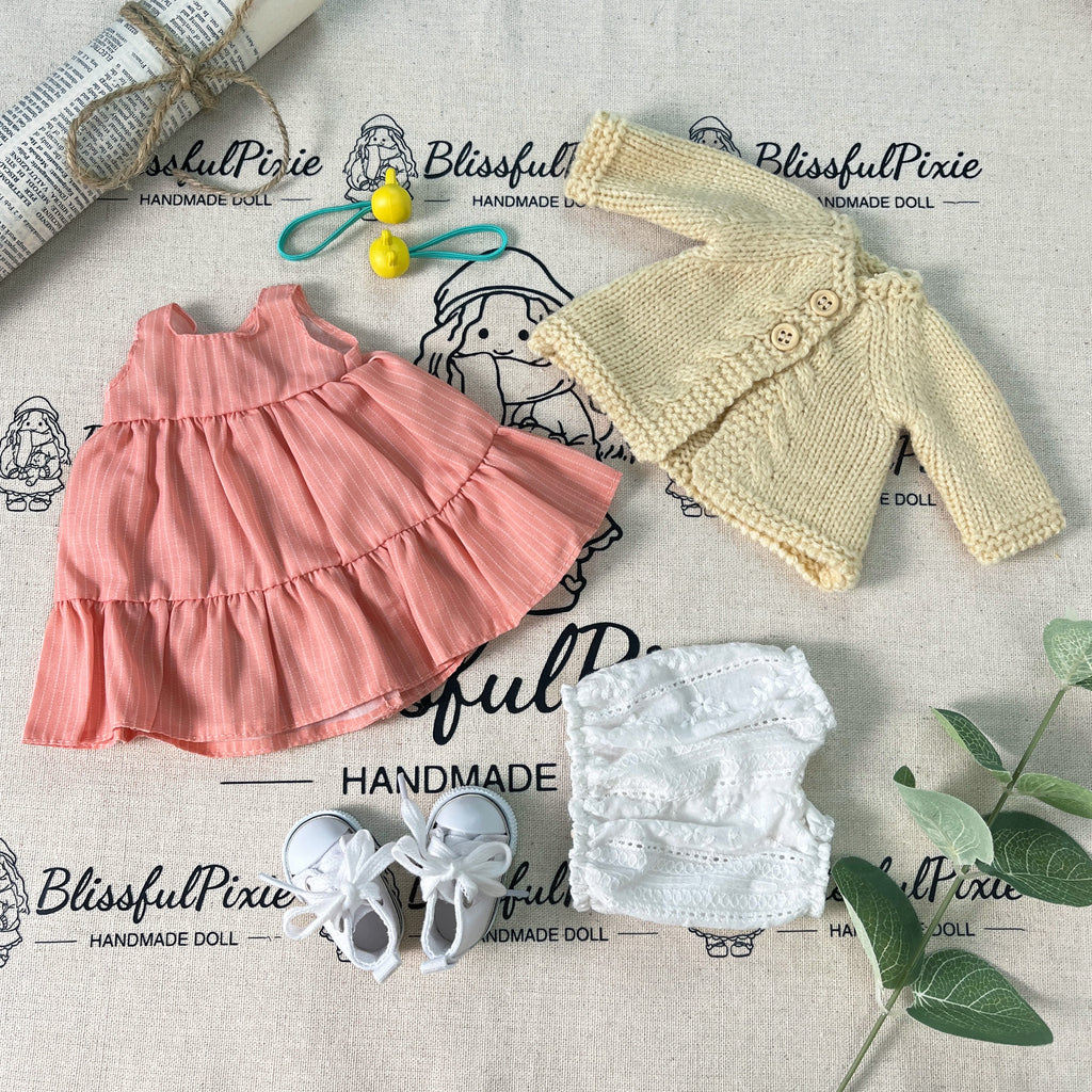 BlissfulPixie 12" Waldorf Handmade Doll Clothing Set Baby Girl Clothes Washable