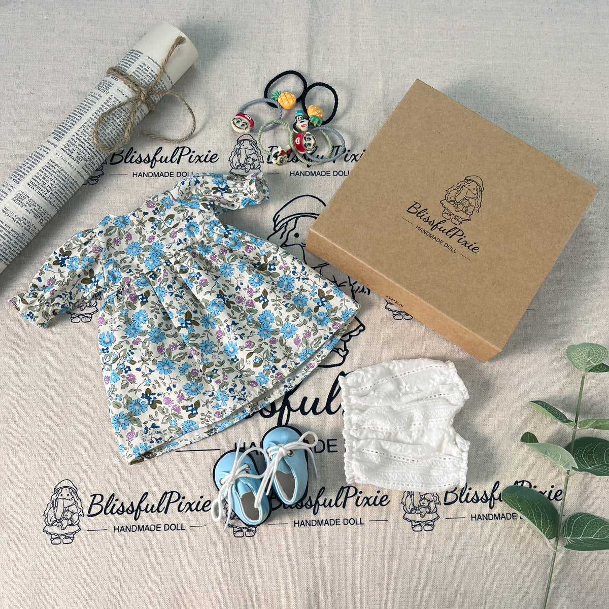 BlissfulPixie 12" Waldorf Handmade Doll Clothing Set Baby Girl Clothes Washable