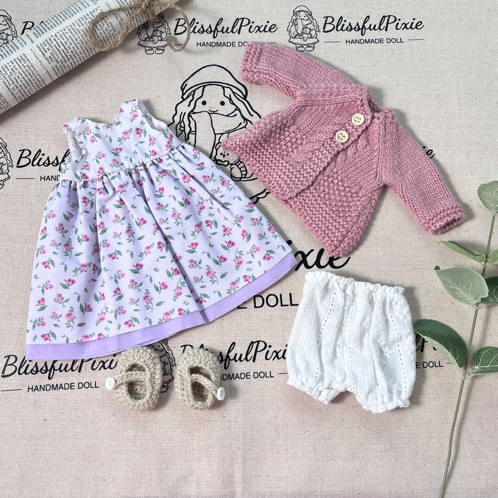 BlissfulPixie 12" Waldorf Handmade Doll Clothing Set Baby Girl Clothes Washable